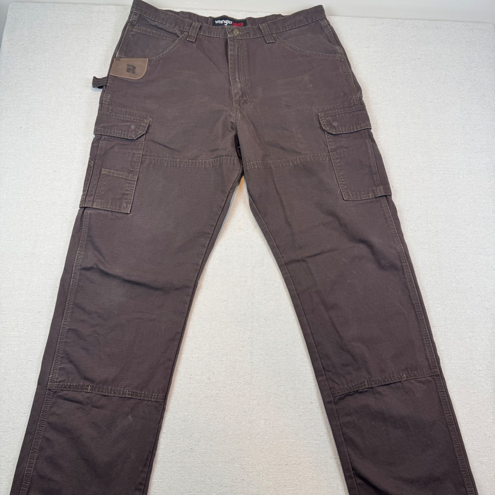 Wrangler 38x34 Riggs Workwear Cargo Pants Mens Brown Ripstop Reinforced Knee